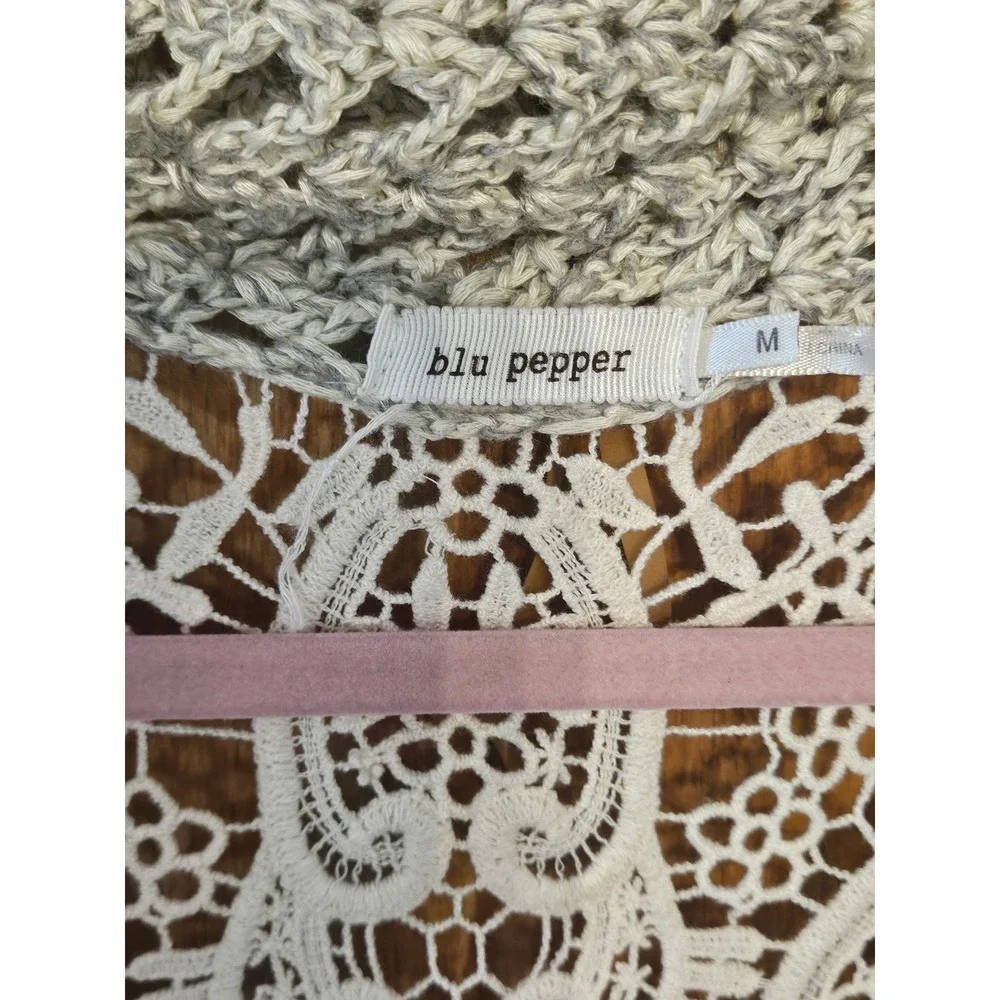 Blu Pepper Crochet Vest M Granola Lagen Lace Medallion Open Front BA3990 #765